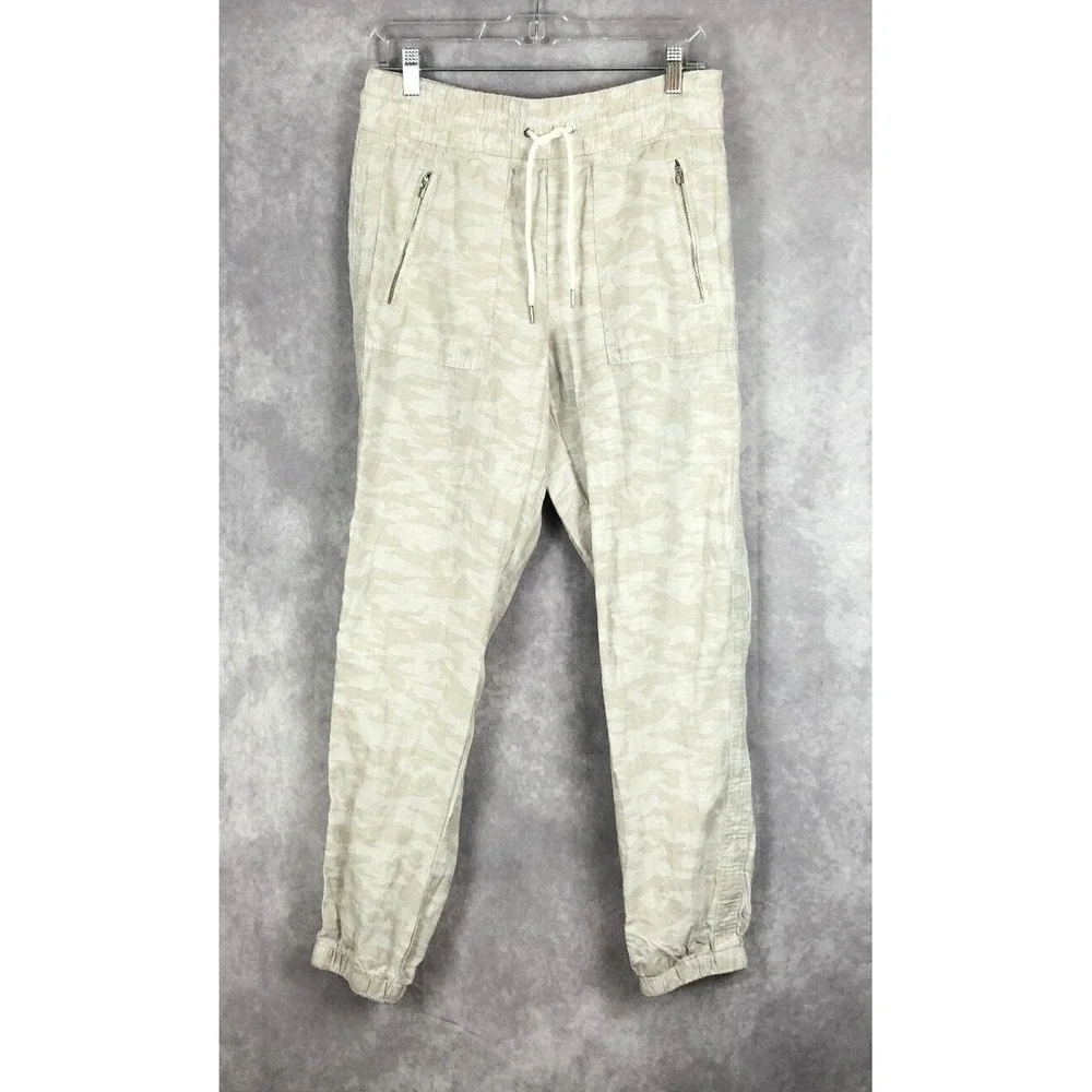 Athleta Cabo Tide Pants Womens Size 4 100% Linen Camo‎ Jogger Neutral Casual